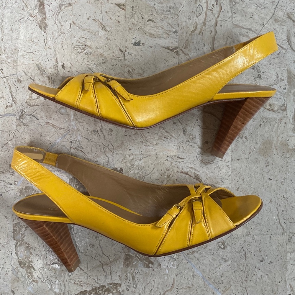 Stuart Weitzman Yellow Leather Open Toe Slingback